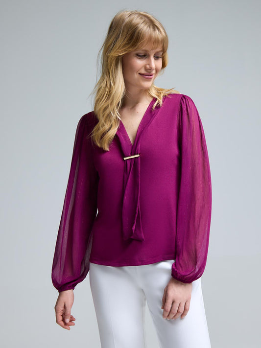 Chiffon Sleeve Metallic Top