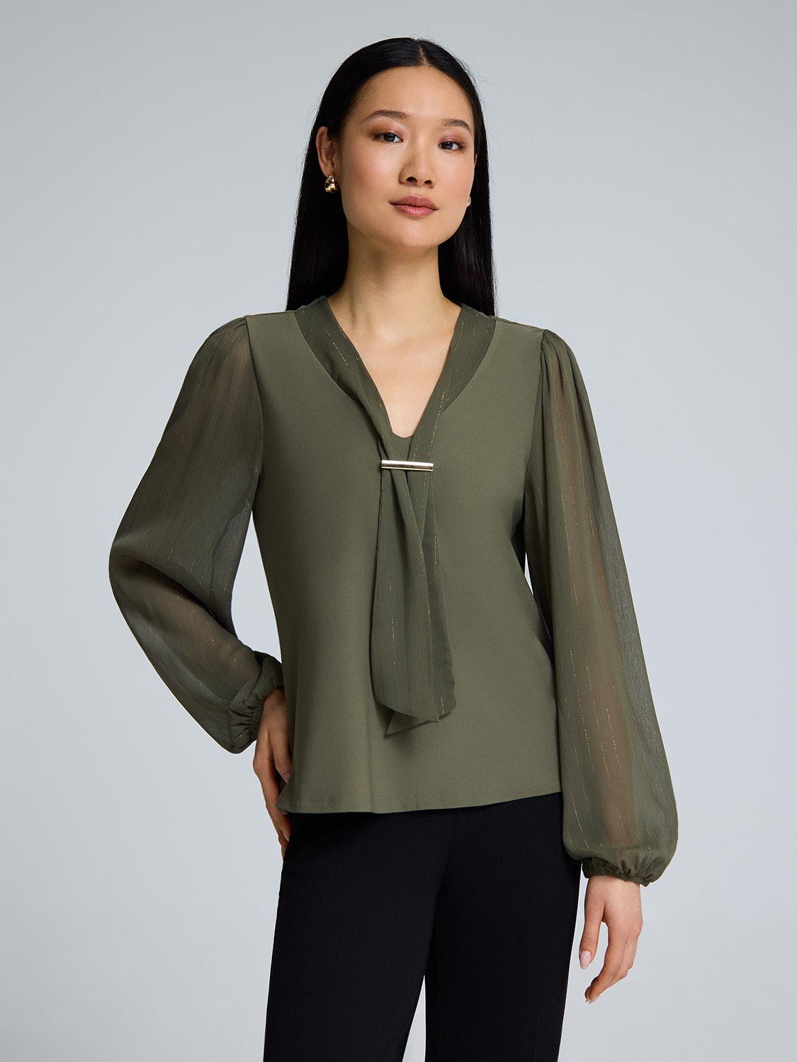 Chiffon Sleeve Metallic Top