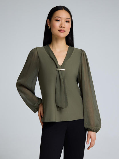 Chiffon Sleeve Metallic Top