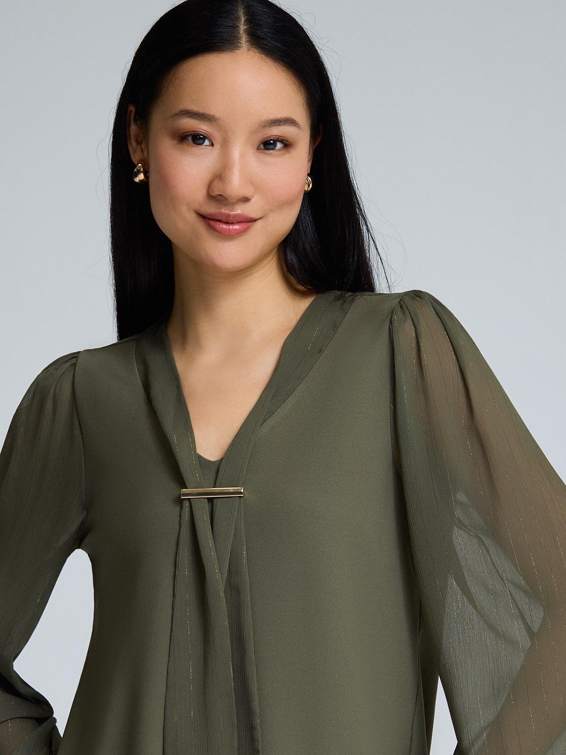 Chiffon Sleeve Metallic Top