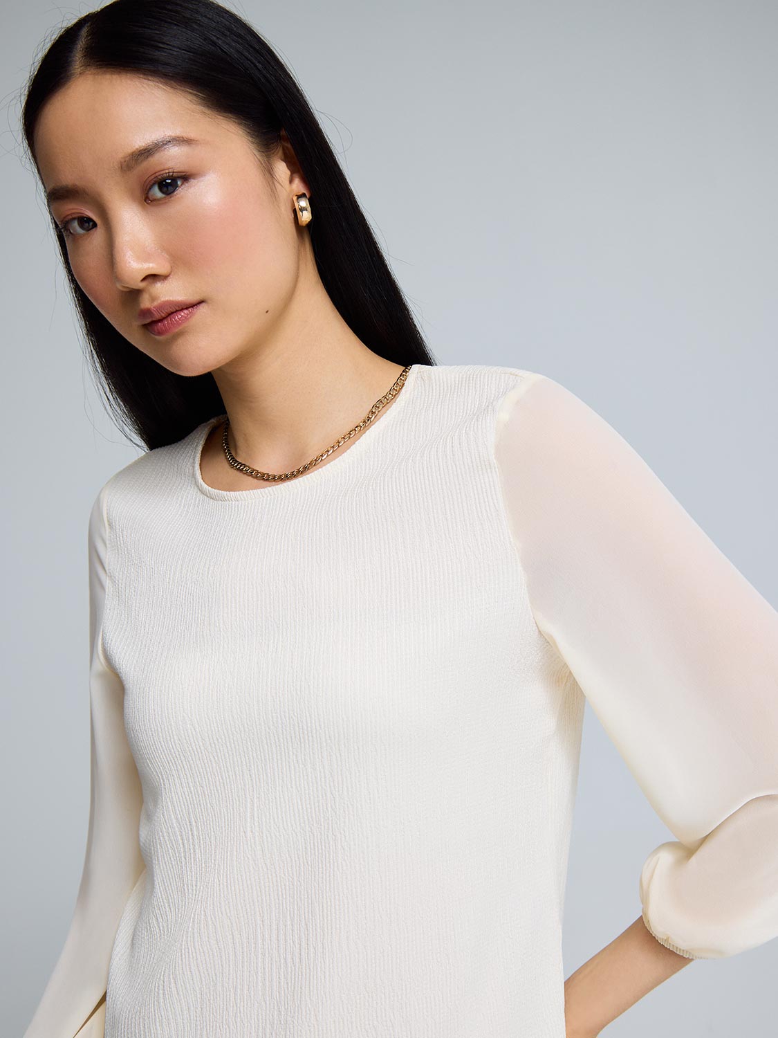 3/4 Balloon Sleeve Crew Neck Top