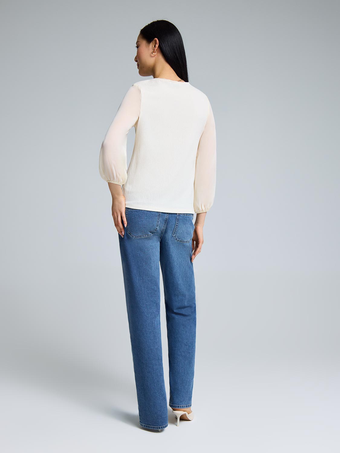 3/4 Balloon Sleeve Crew Neck Top