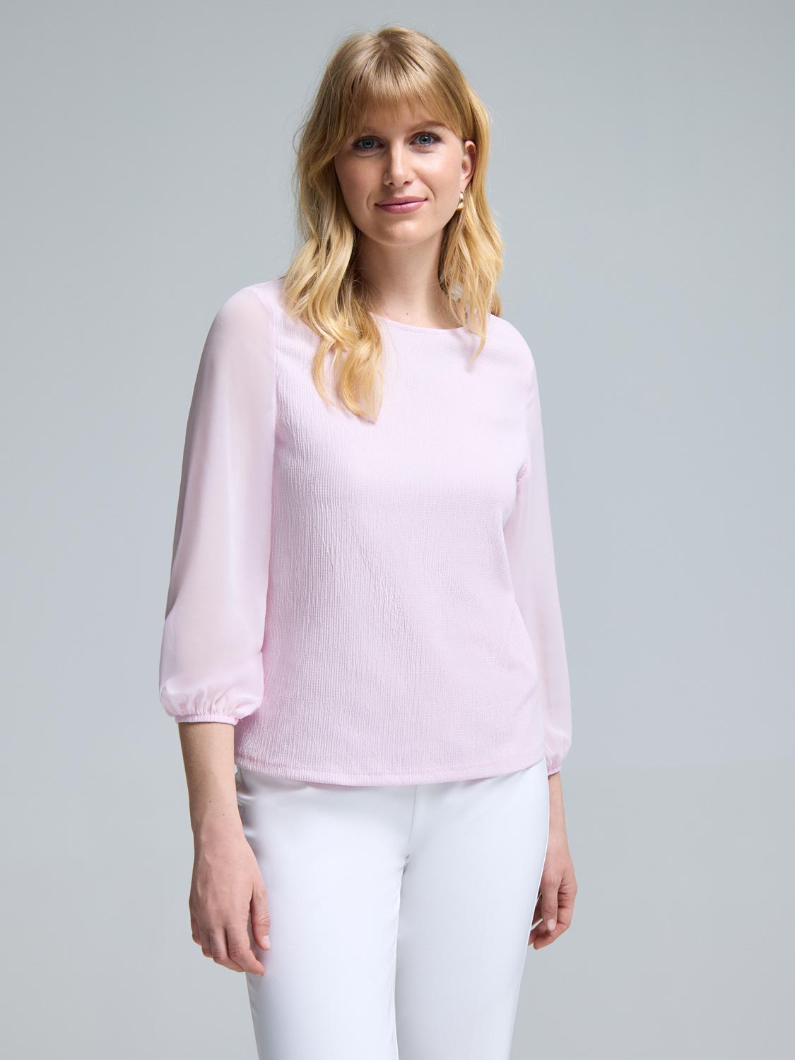 3/4 Balloon Sleeve Crew Neck Top