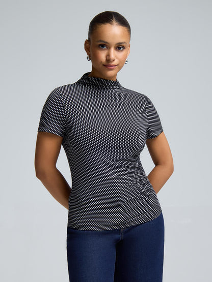 Funnel Neck Polka-Dot Top