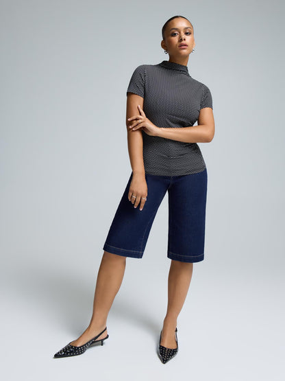 Funnel Neck Polka-Dot Top