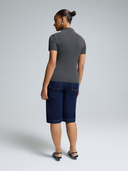 Funnel Neck Polka-Dot Top