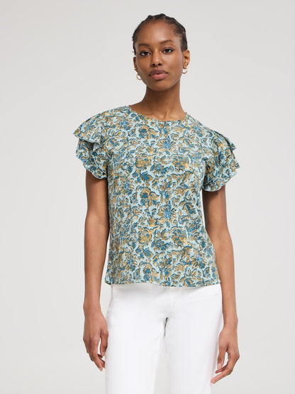Double Ruffle Sleeve Floral Top