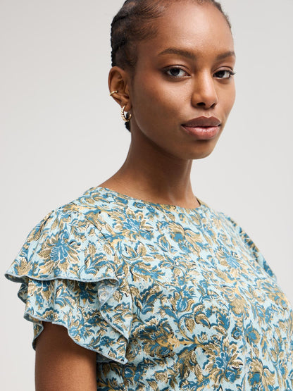 Double Ruffle Sleeve Floral Top