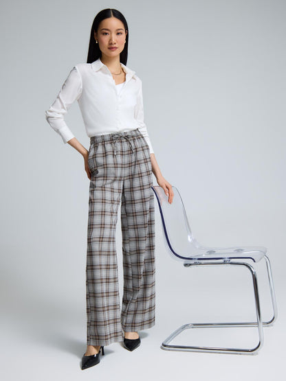Wide-Leg Plaid Pants