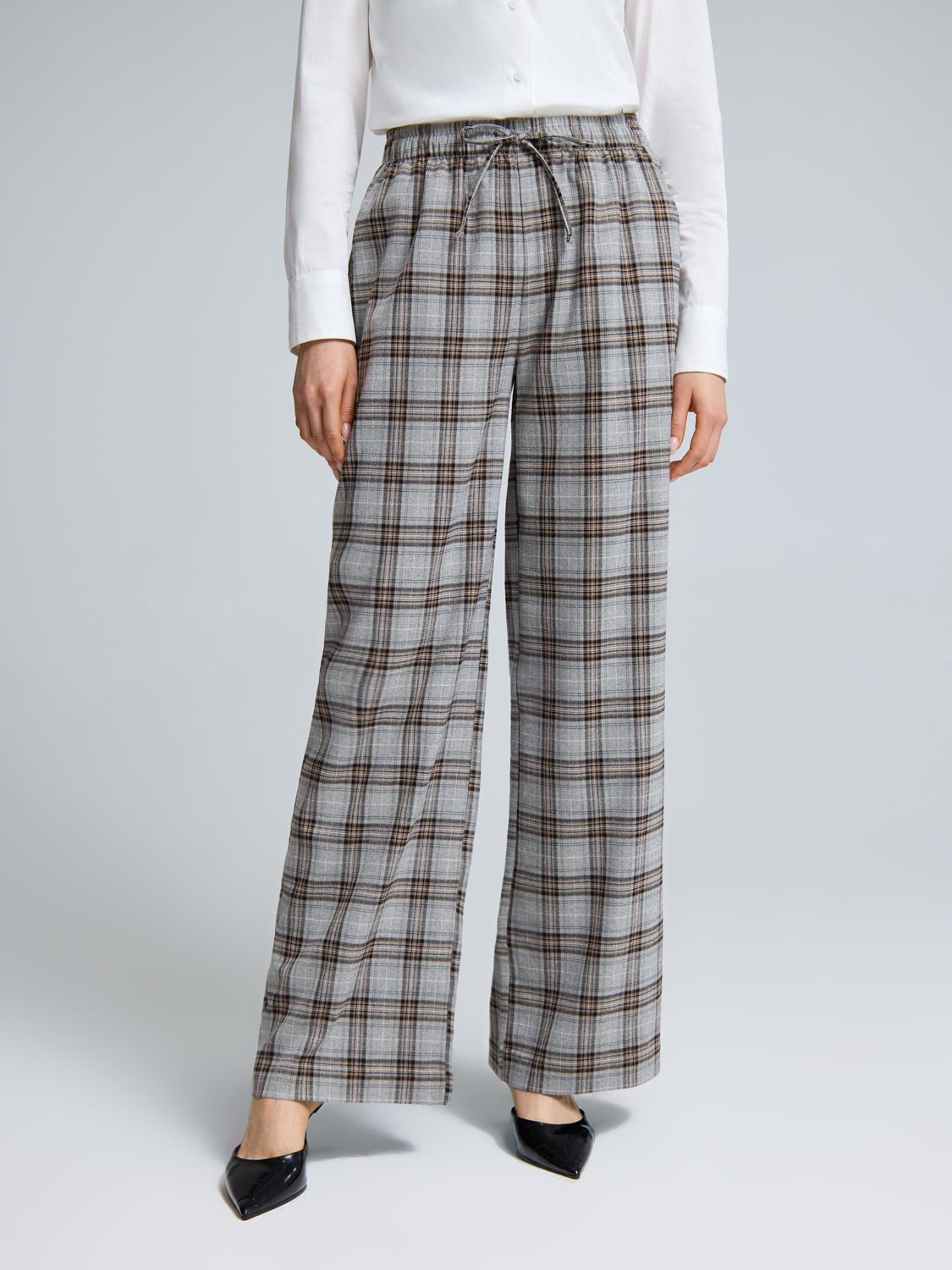 Wide-Leg Plaid Pants