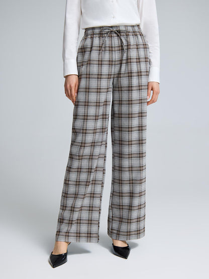 Wide-Leg Plaid Pants