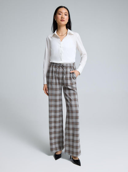 Wide-Leg Plaid Pants