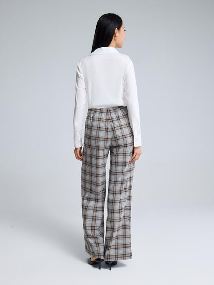 Wide-Leg Plaid Pants
