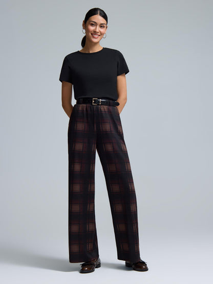 Wide-Leg Plaid Pants