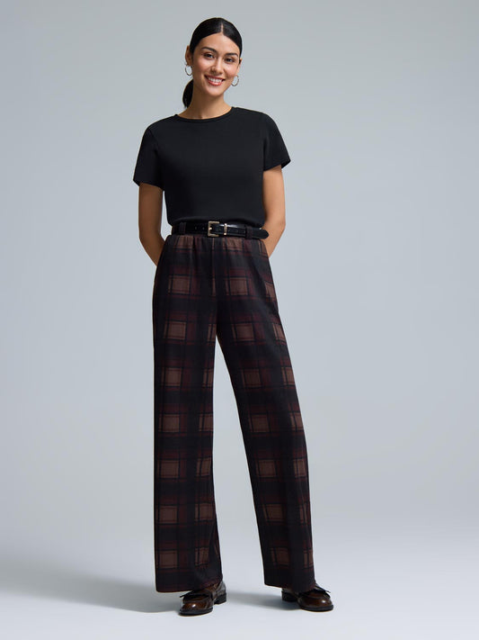 Wide-Leg Plaid Pants