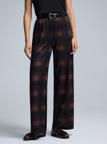 Wide-Leg Plaid Pants