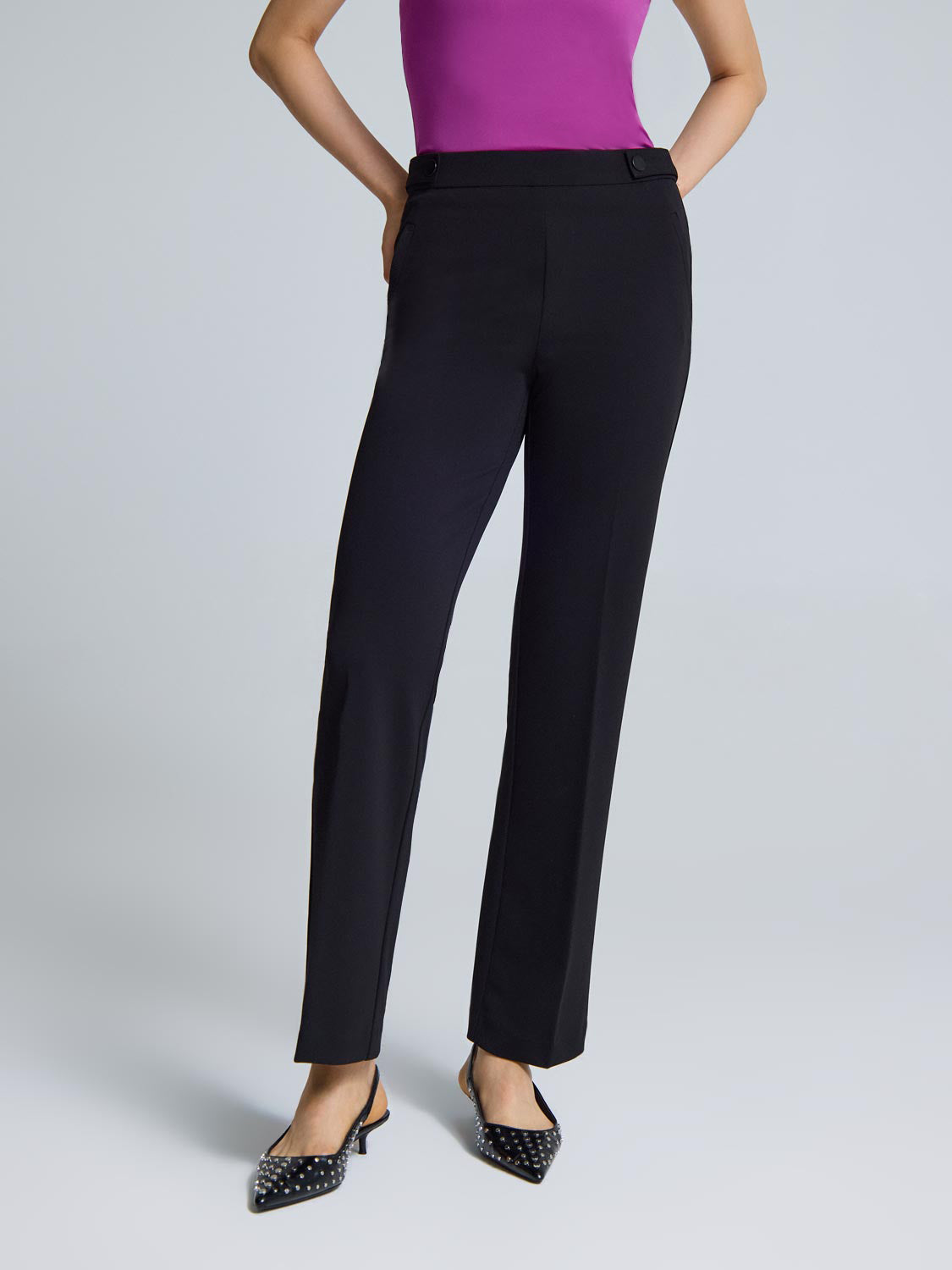 Straight Leg Clean Front Crepe Pants