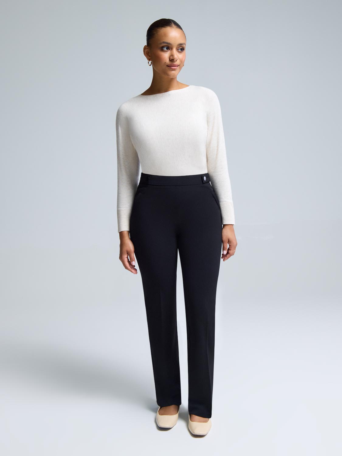 Straight Leg Clean Front Crepe Pants