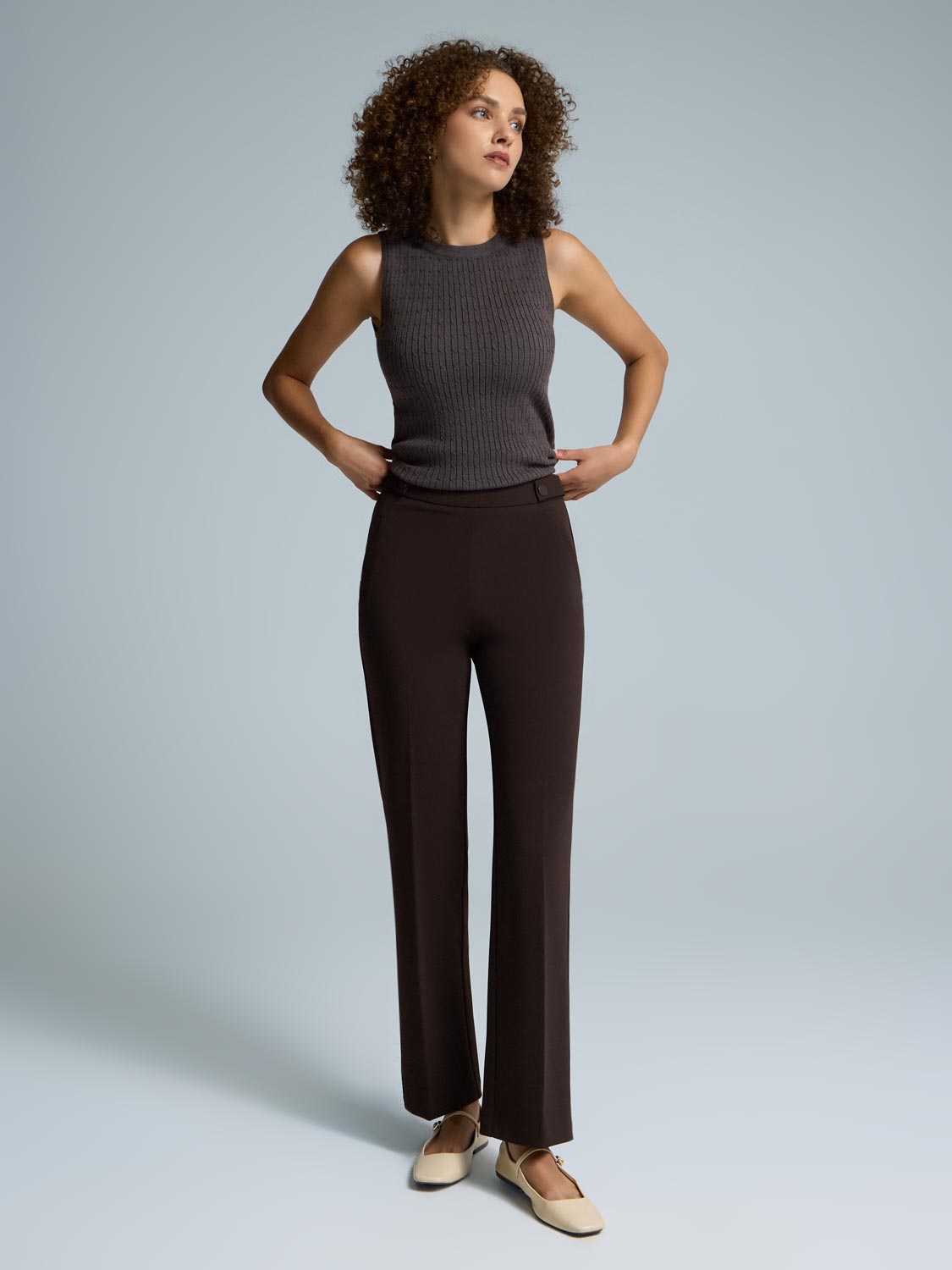 Straight Leg Clean Front Crepe Pants