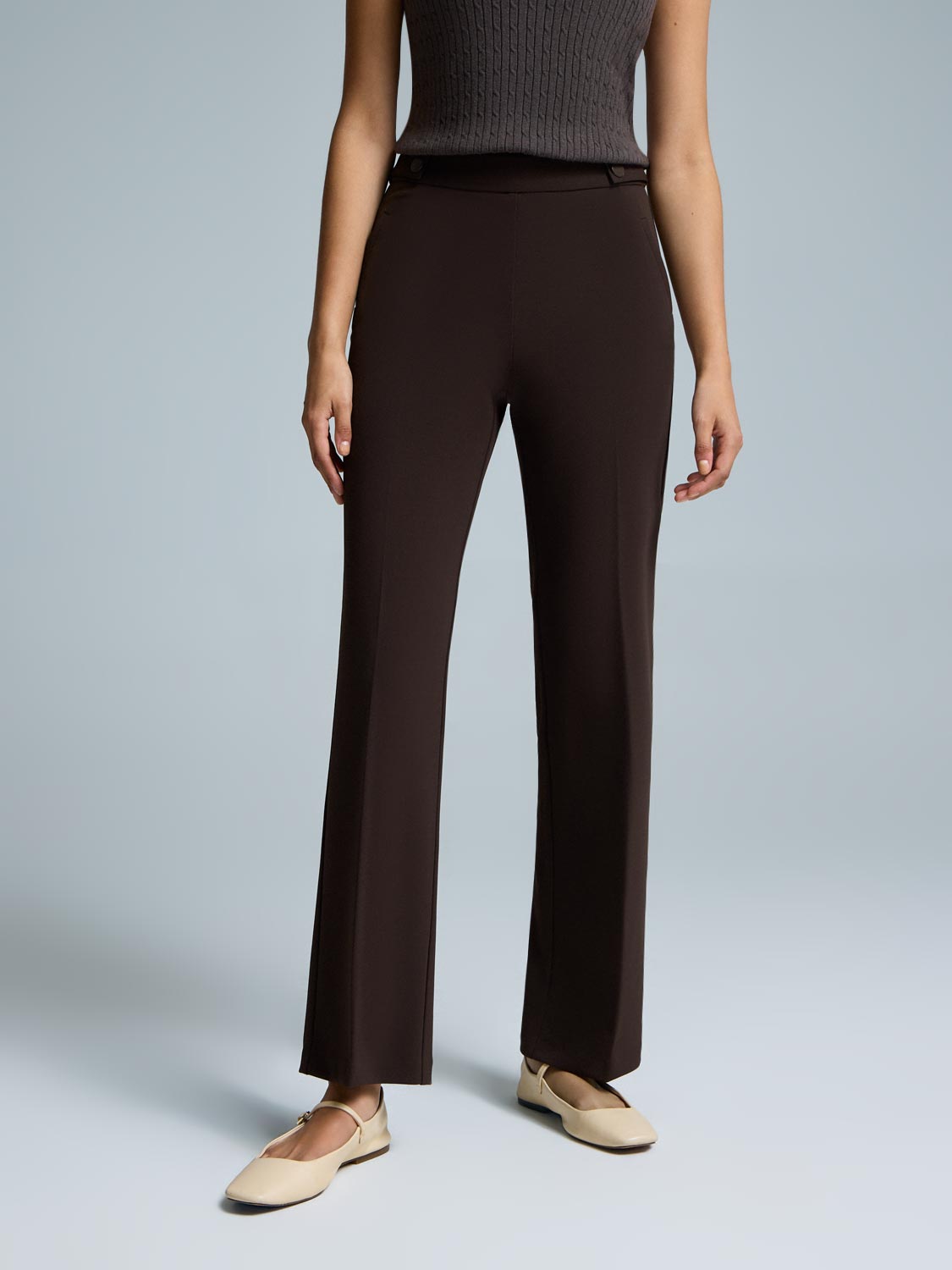 Straight Leg Clean Front Crepe Pants