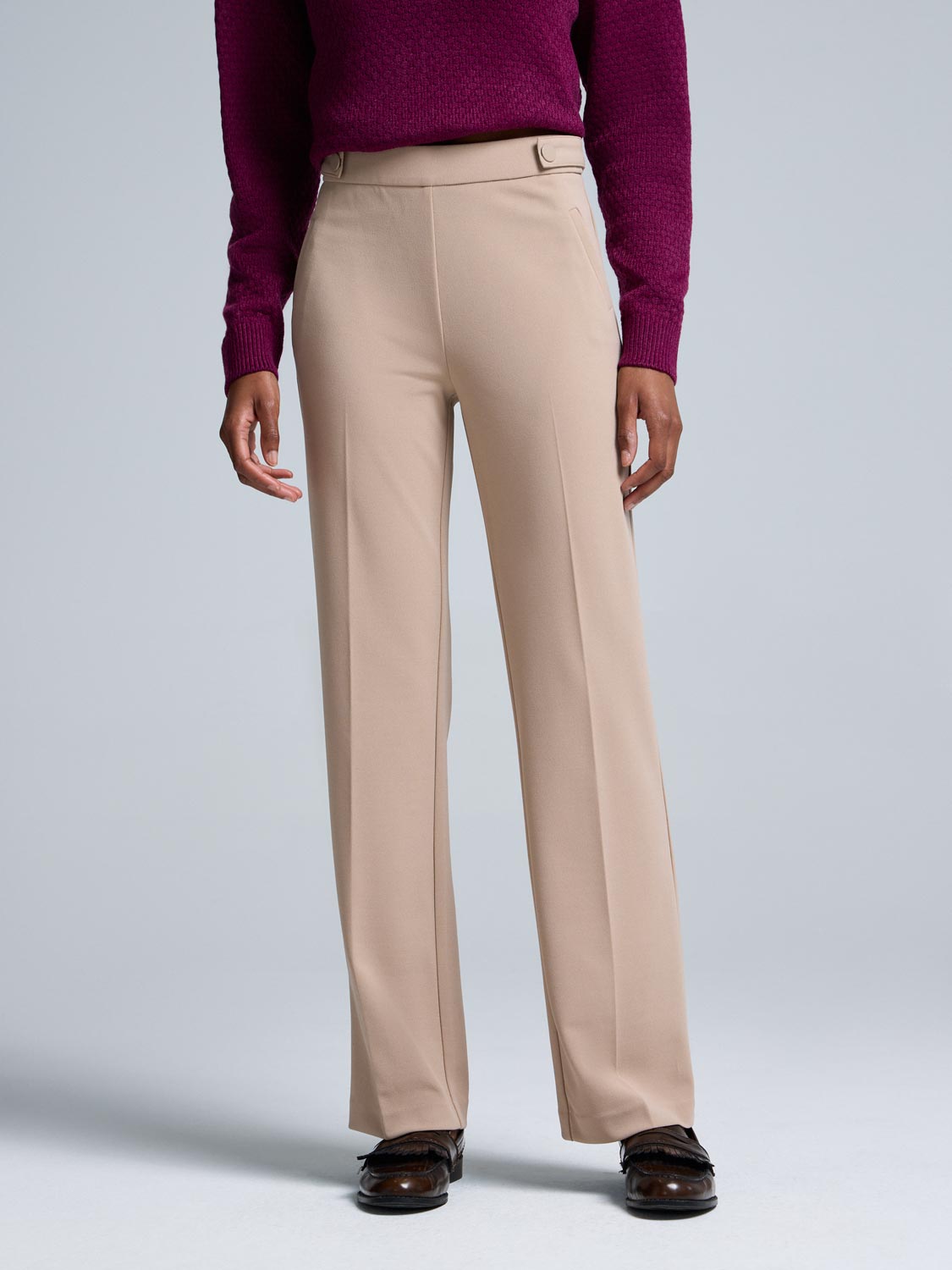 Straight Leg Clean Front Crepe Pants