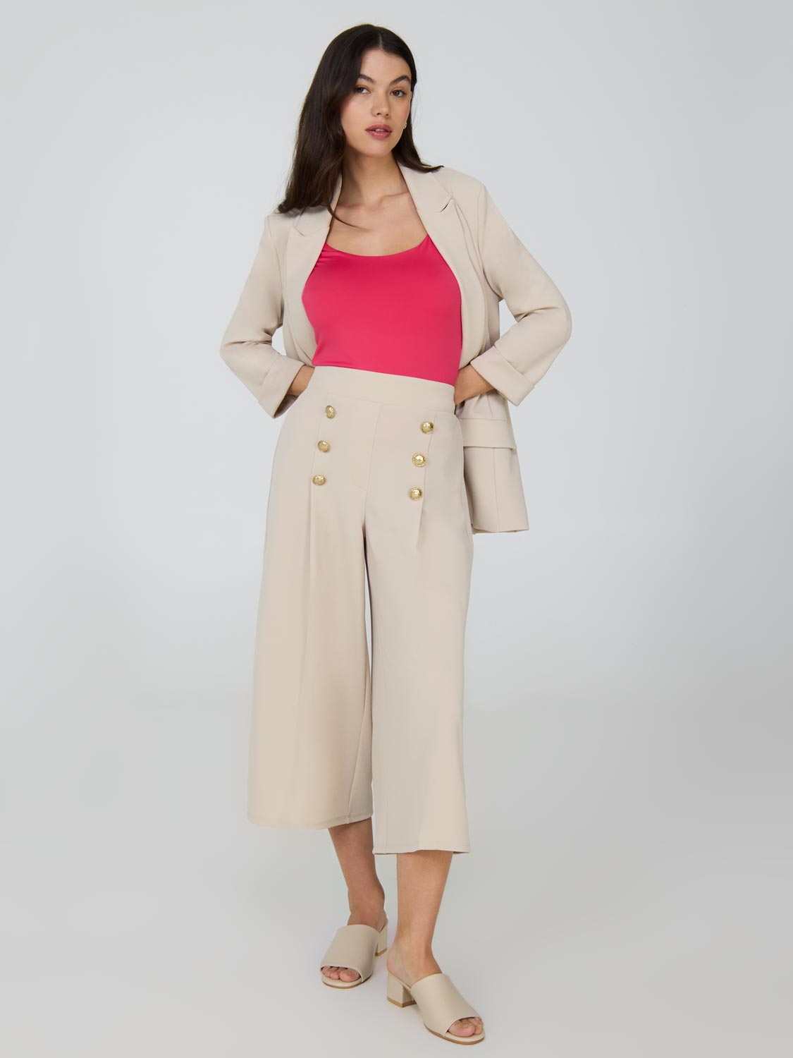 Wide-Leg Gaucho Pants With Button Details