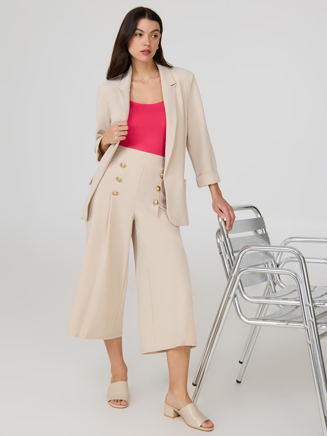 Wide-Leg Gaucho Pants With Button Details