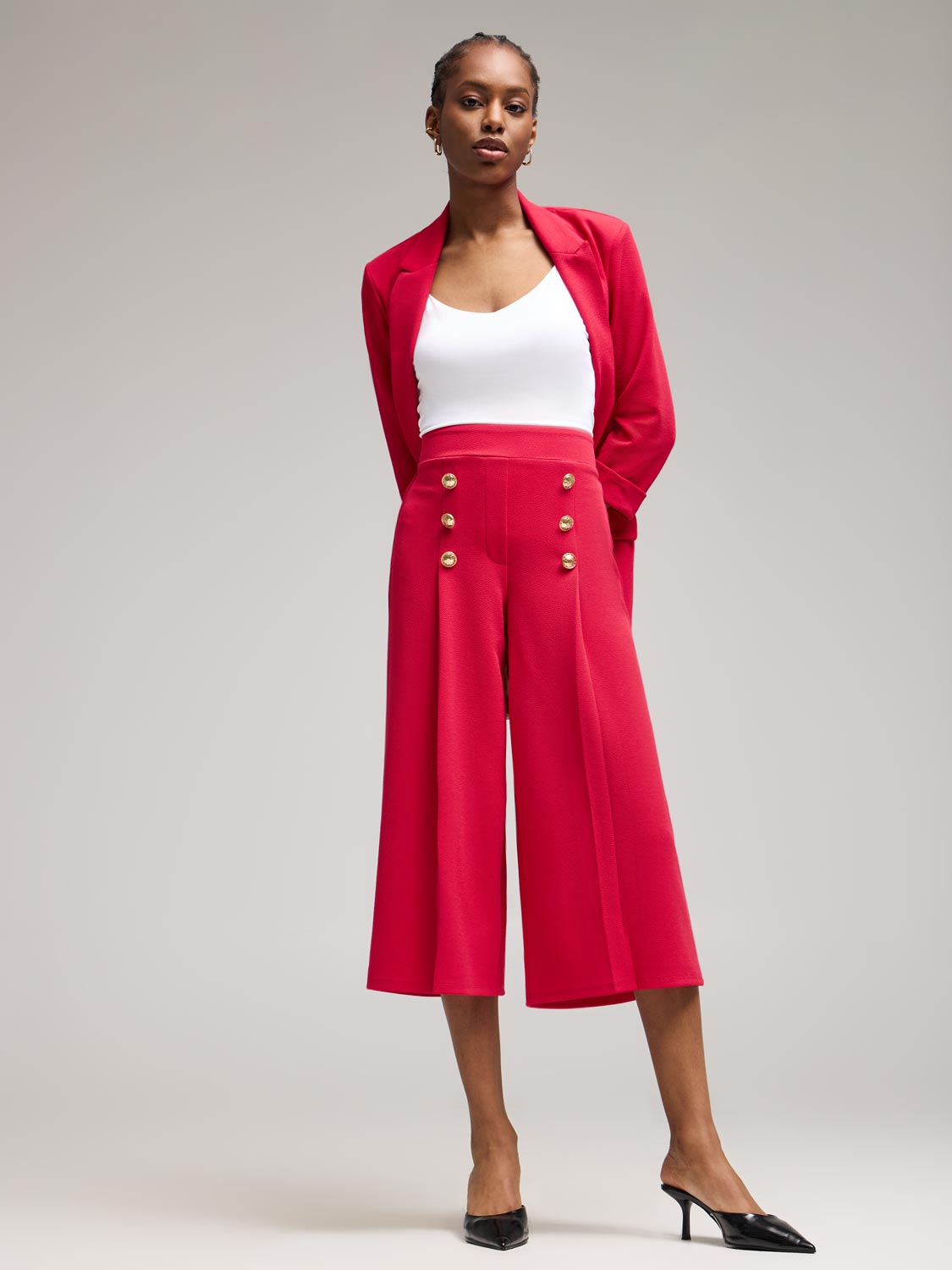 Wide-Leg Gaucho Pants With Button Details