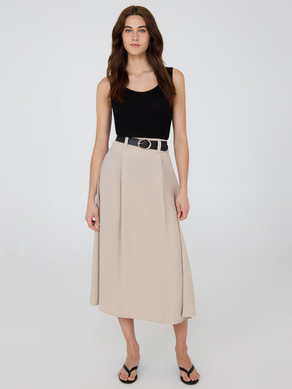 Belted A-Line Satin Skirt