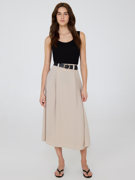 Belted A-Line Satin Skirt