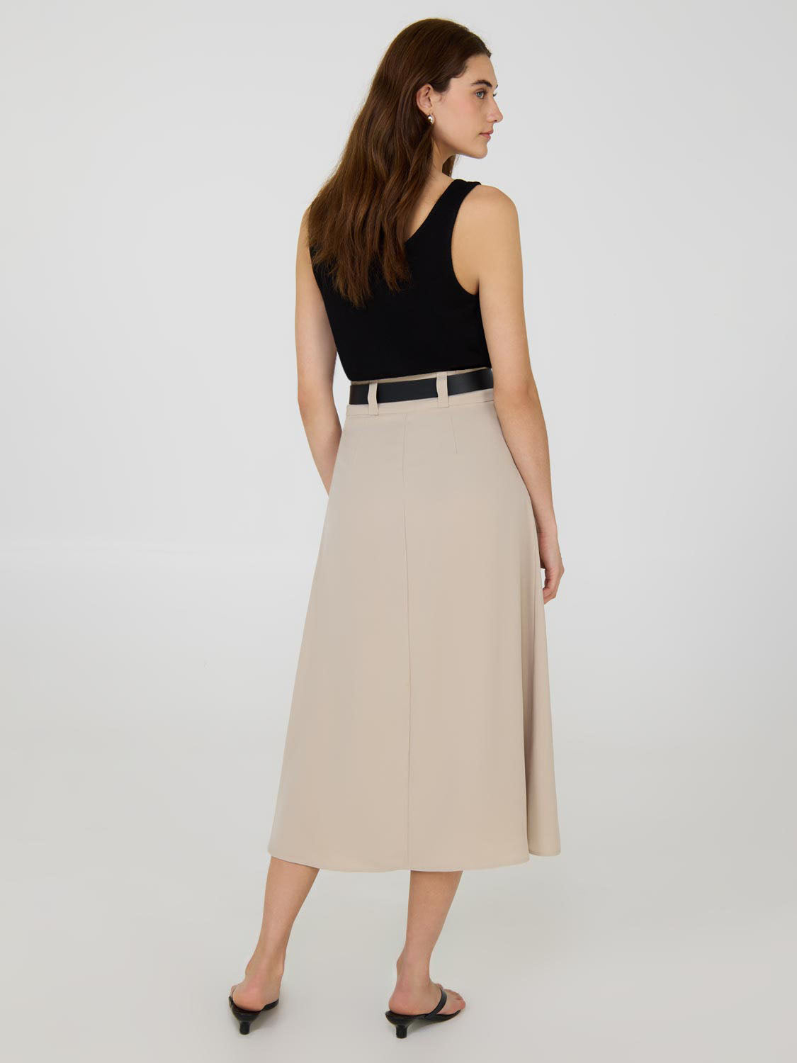 Belted A-Line Satin Skirt