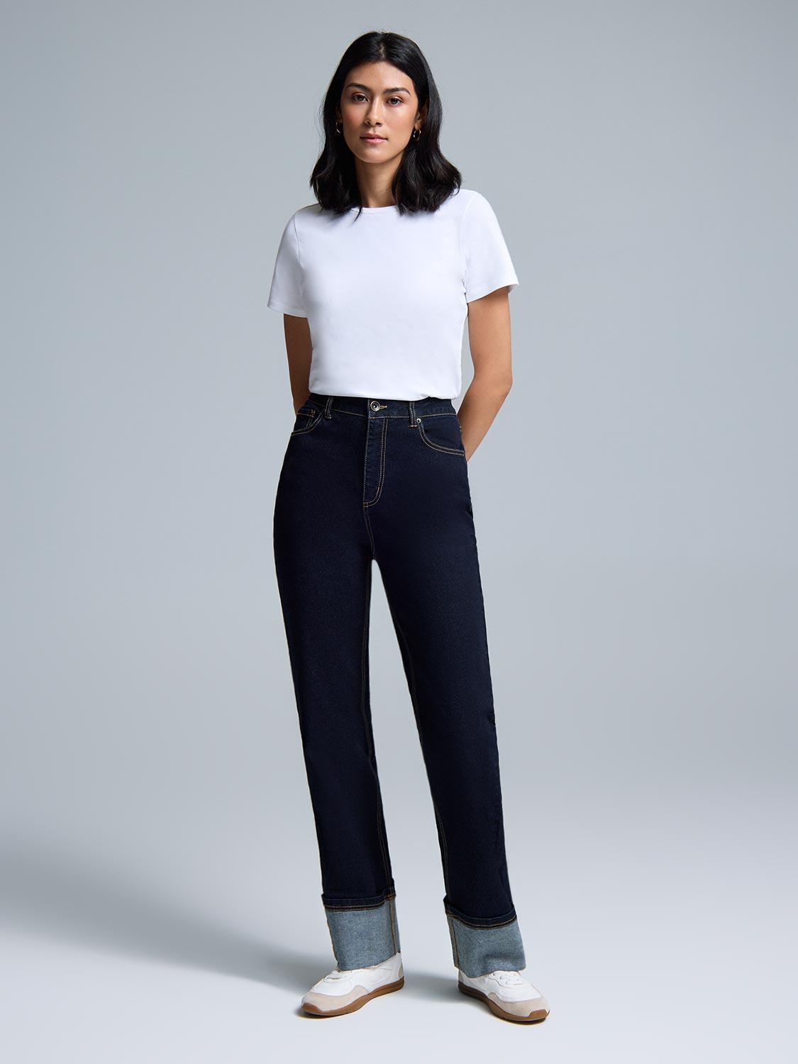 Wide Cuff Straight-Leg Jeans