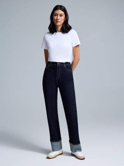 Wide Cuff Straight-Leg Jeans