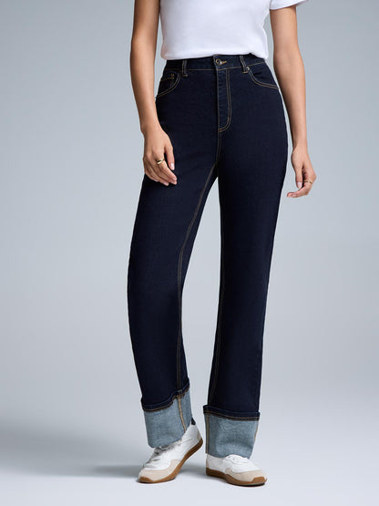Wide Cuff Straight-Leg Jeans