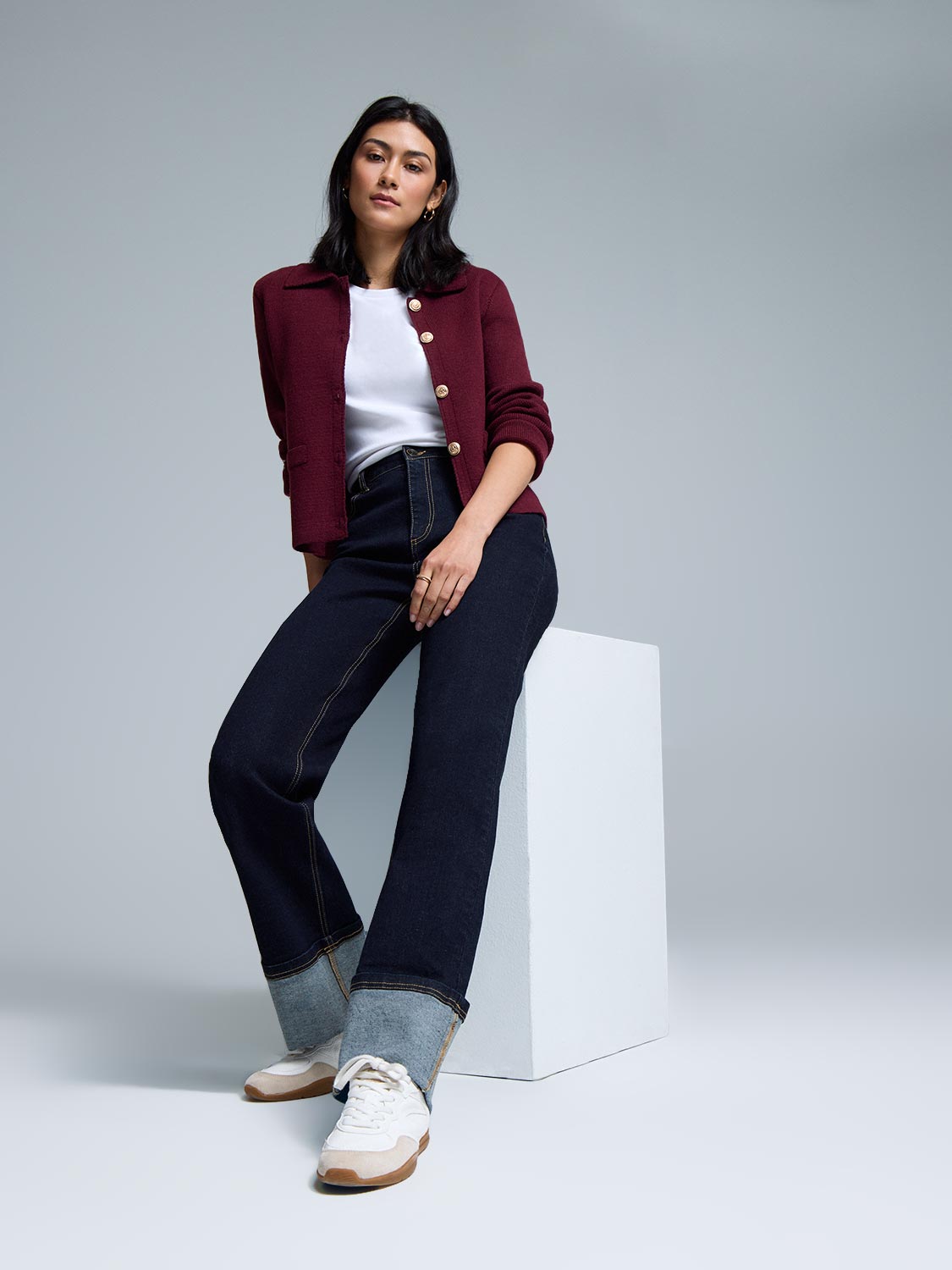 Wide Cuff Straight-Leg Jeans