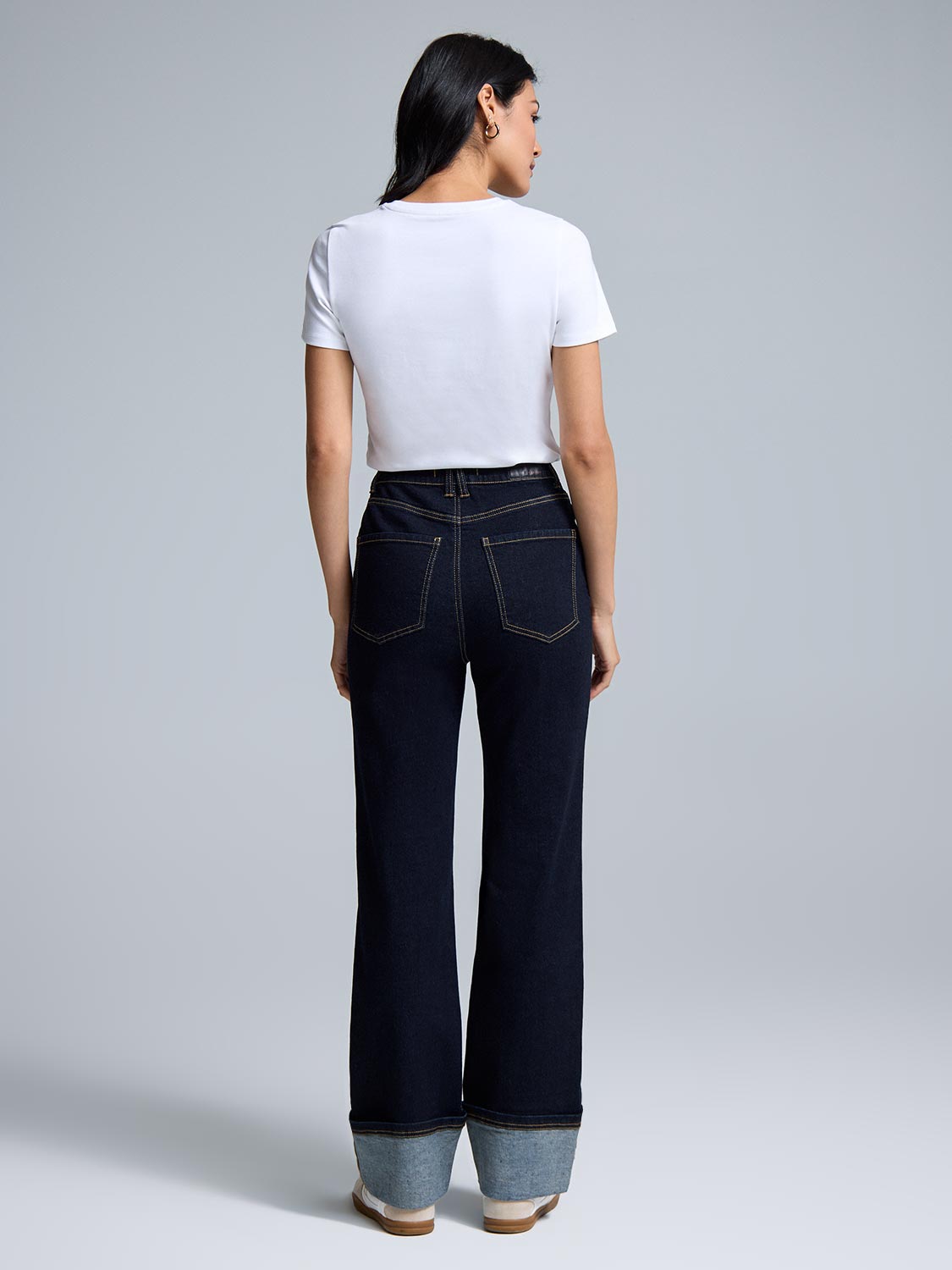 Wide Cuff Straight-Leg Jeans
