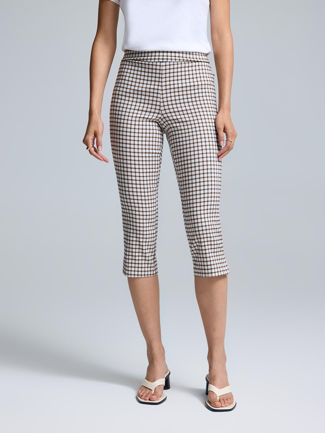 Plaid Wide Waistband Capri Pants