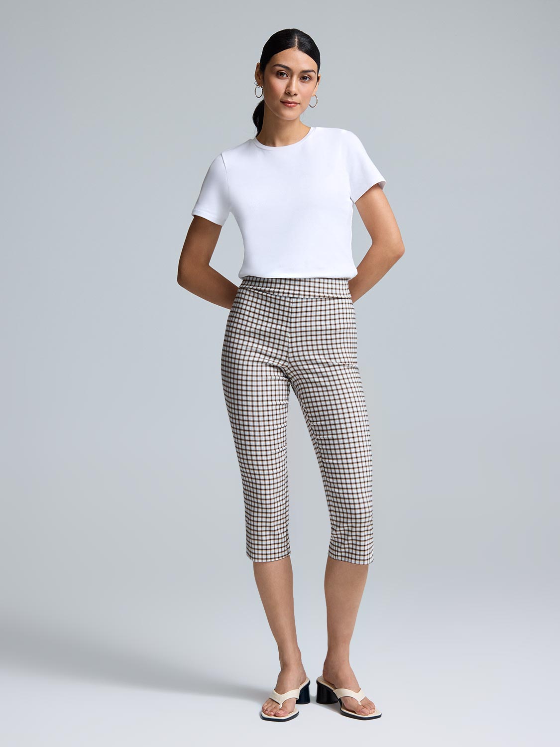 Plaid Wide Waistband Capri Pants