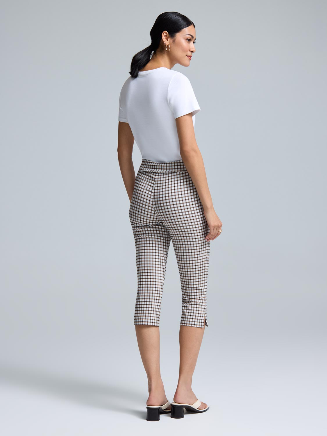 Plaid Wide Waistband Capri Pants