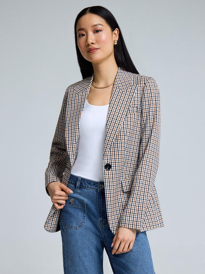 1-Button Plaid Blazer