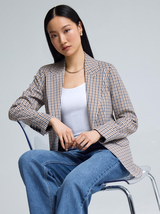 1-Button Plaid Blazer