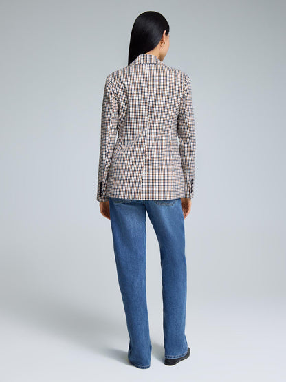 1-Button Plaid Blazer