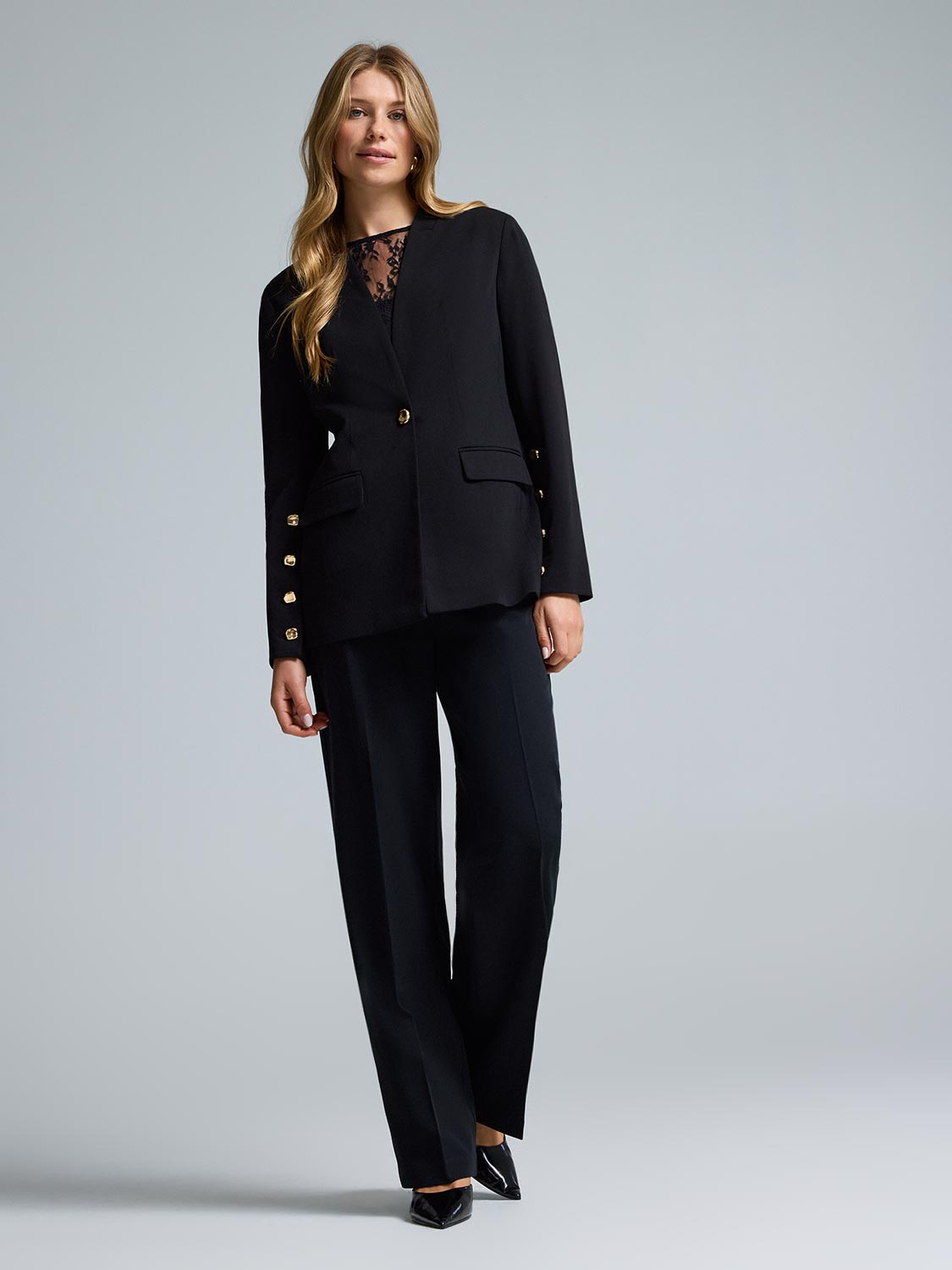 Crepe High Neck Blazer