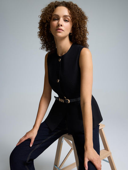 Button-Up Peplum Blazer Vest