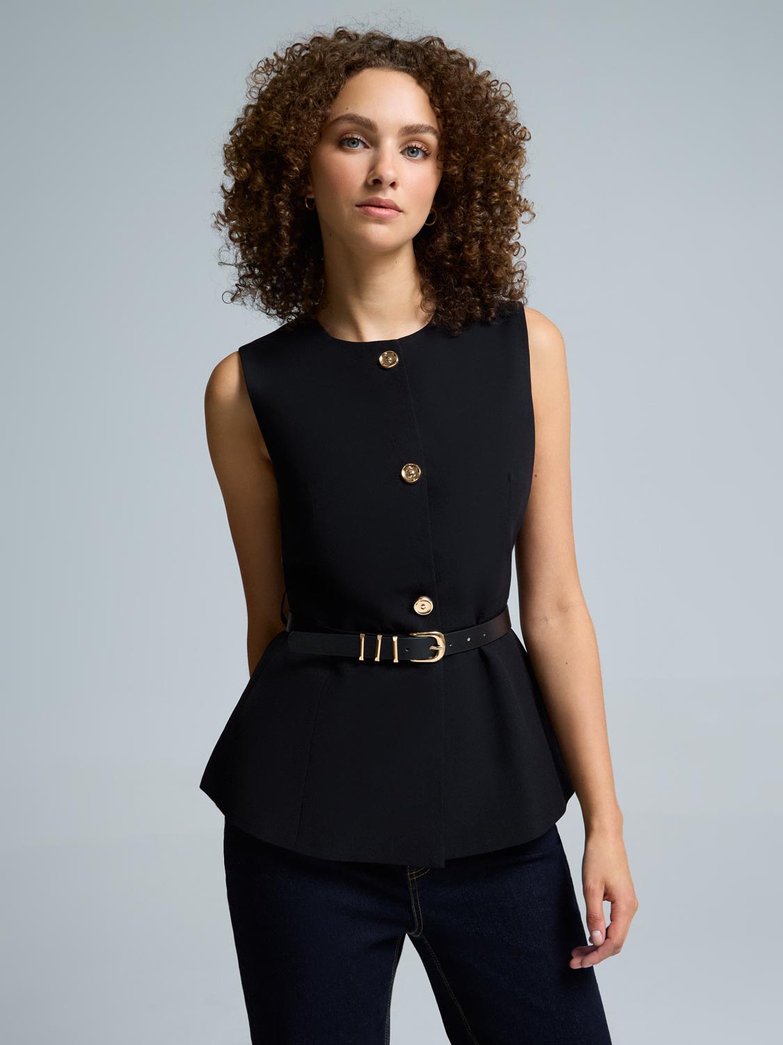 Button-Up Peplum Blazer Vest
