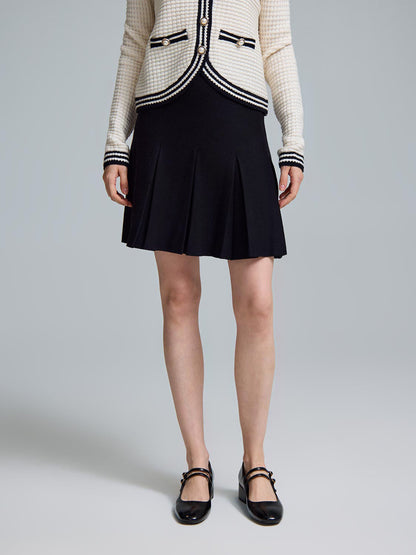 Sweater Knit Pleated Mini Skirt