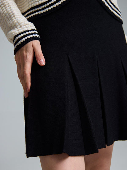Sweater Knit Pleated Mini Skirt