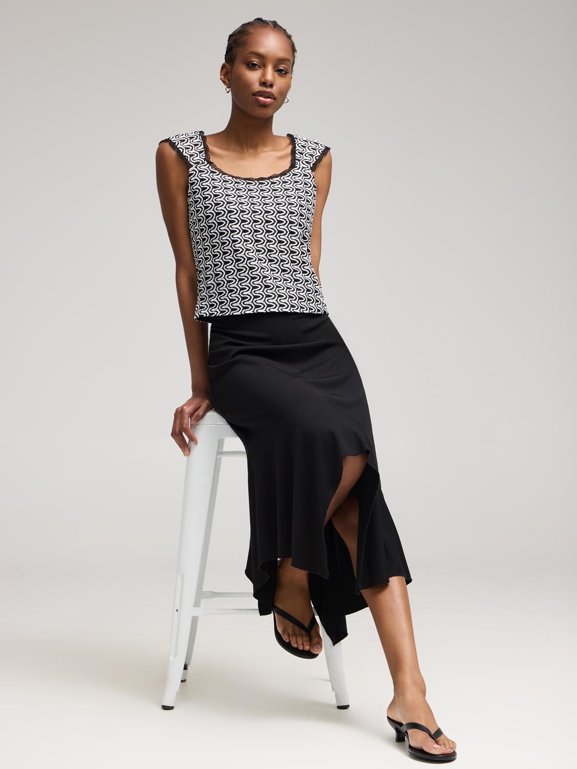 Asymmetrical Hem Midi Skirt