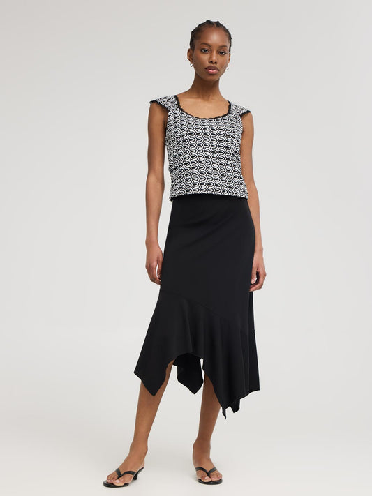 Asymmetrical Hem Midi Skirt