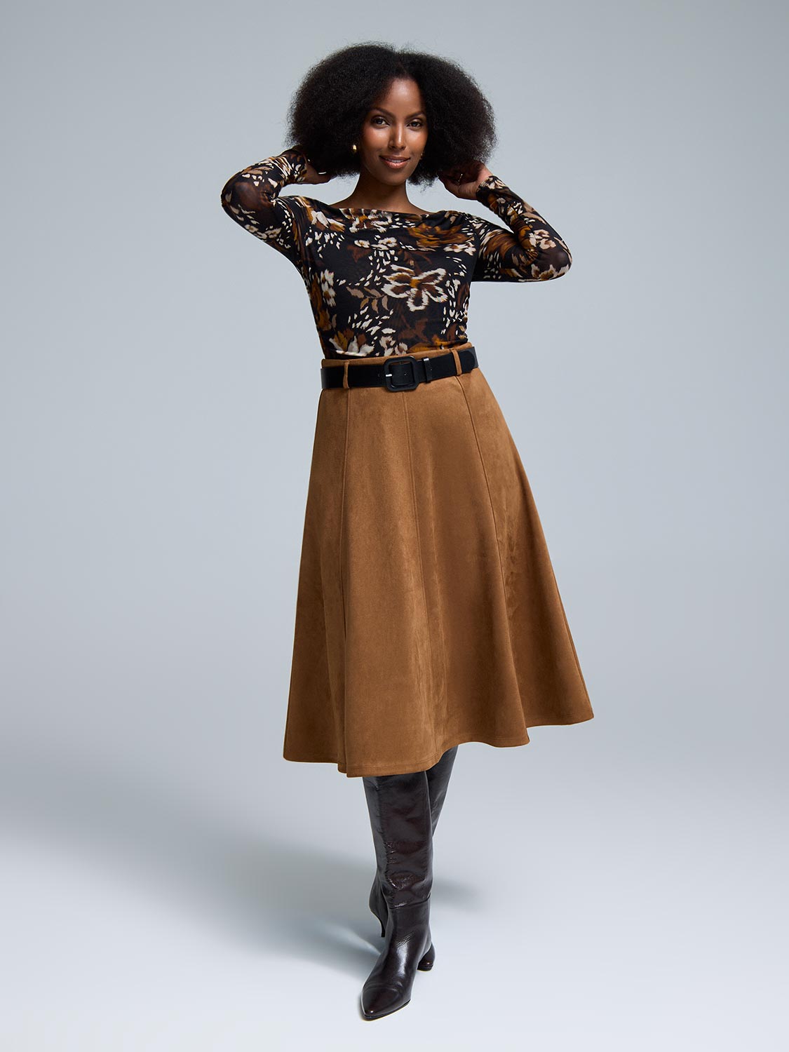 Belted Faux Suede Skirt